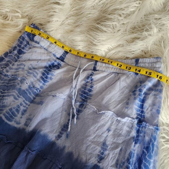 Shop Therapy Tiered Skirt OS Blue BOHO Elastic Waist Pull On Lined Country Charm - Picture 7 of 11